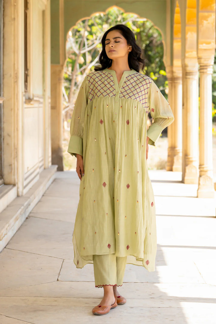 Pastel Green Gathered Dress Set