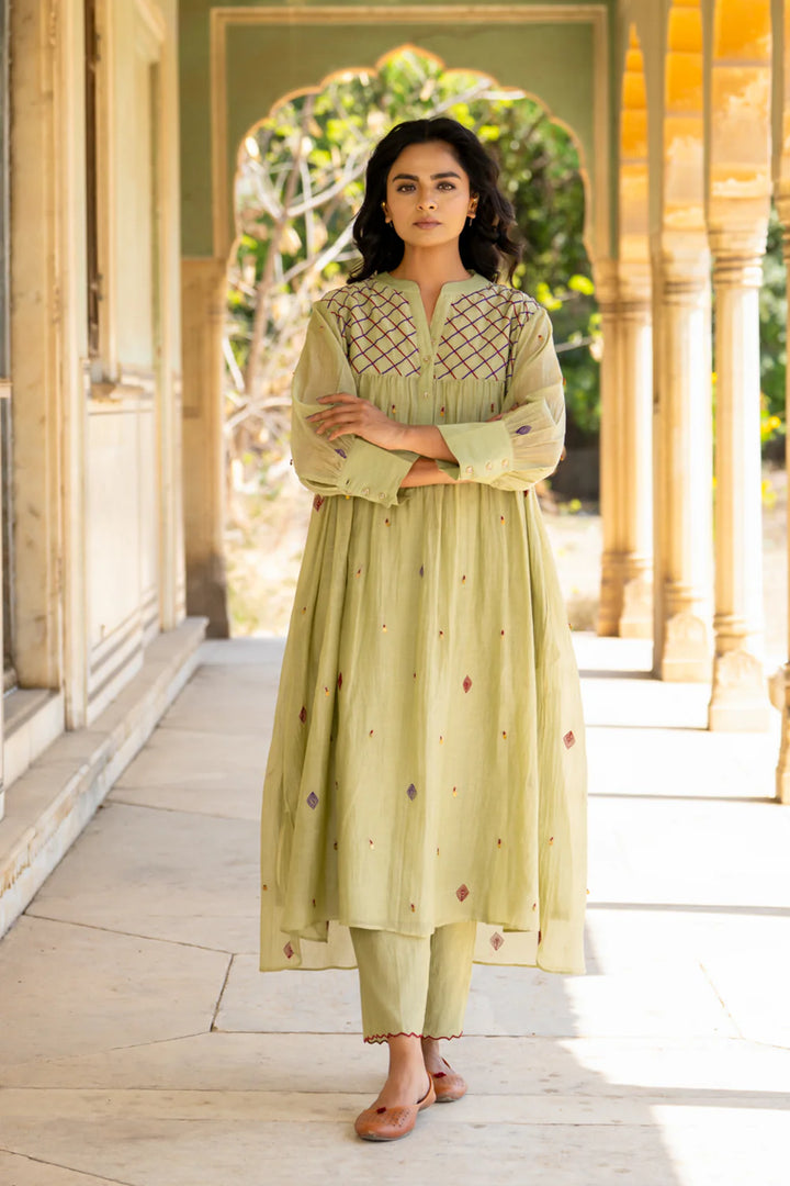 Pastel Green Gathered Dress Set