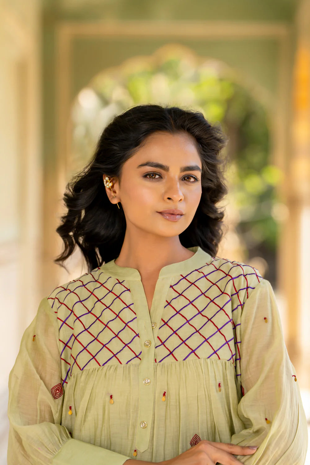 Pastel Green Gathered Dress Set