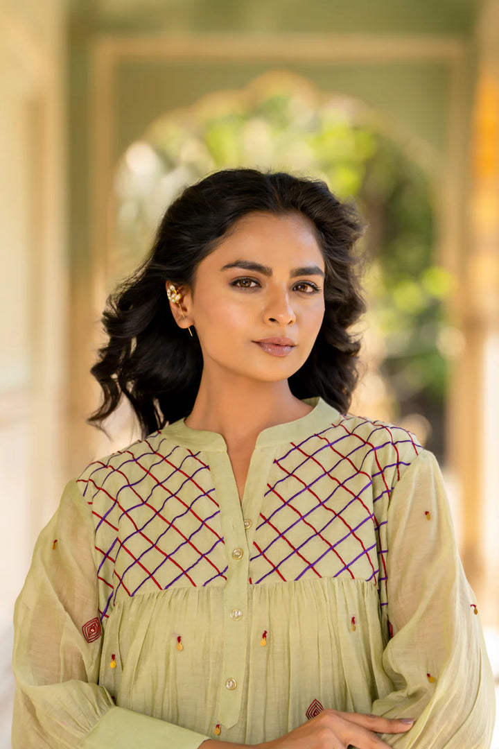 Pastel Green Gathered Dress Set