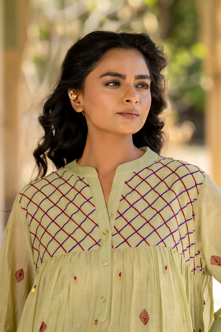 Pastel Green Gathered Dress Set