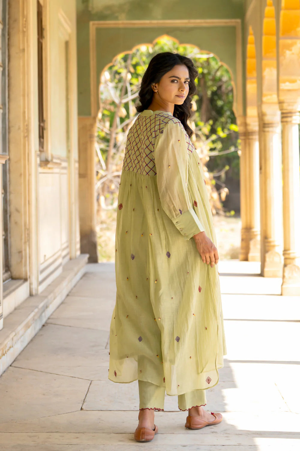 Pastel Green Gathered Dress Set