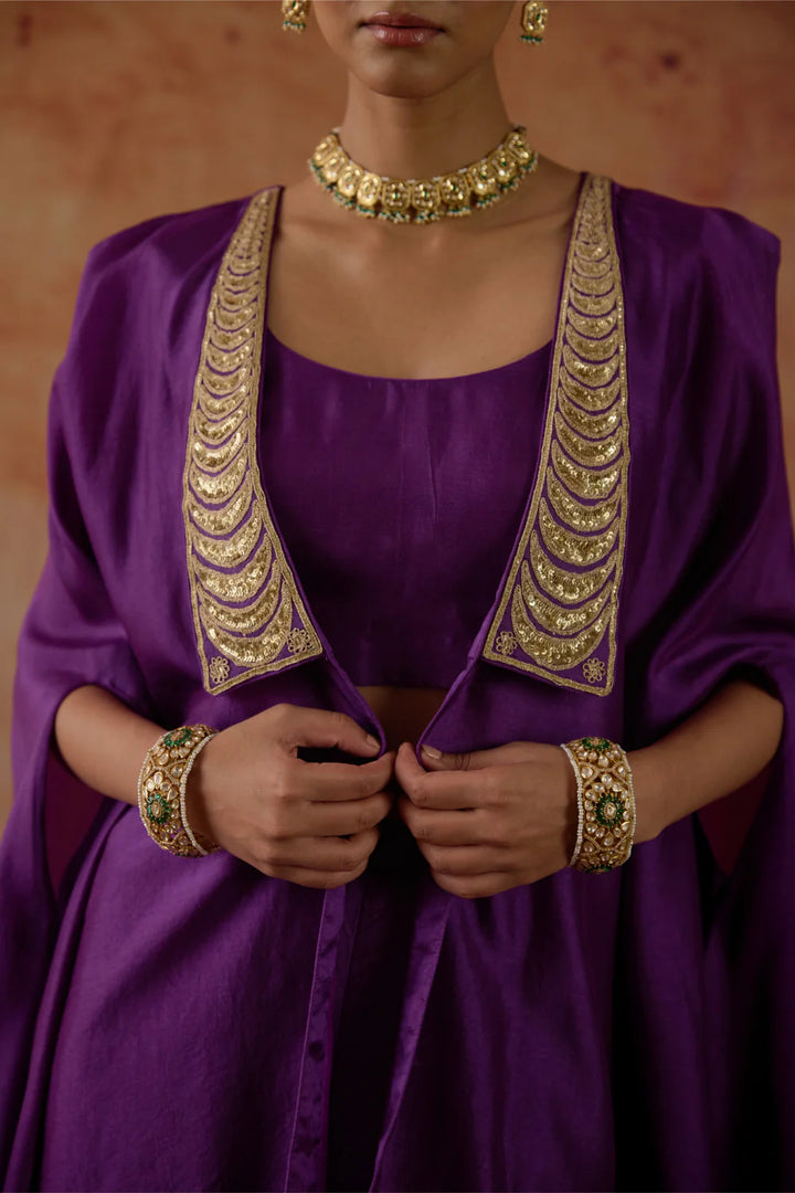Purple Hand embroidered Cape Set