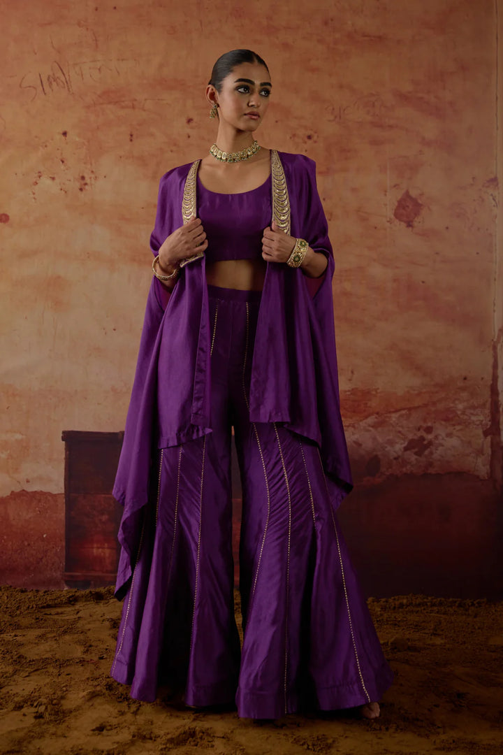 Purple Hand embroidered Cape Set