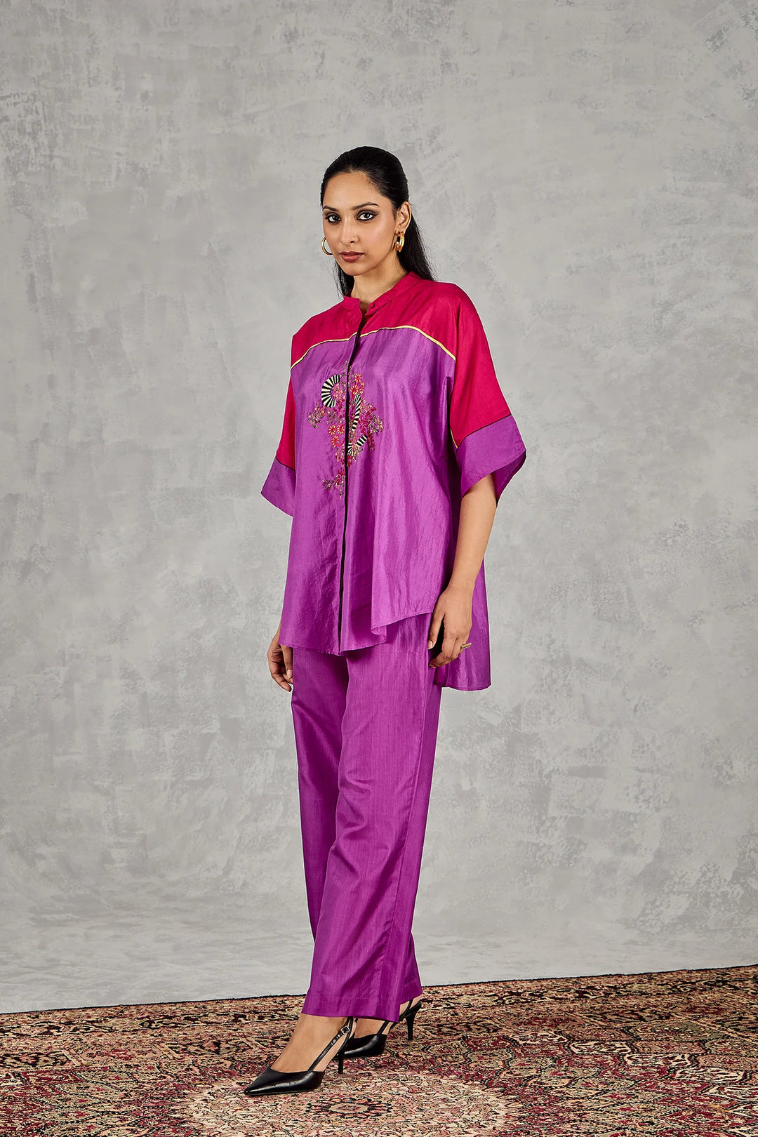 Purple and Hot Pink Colour Block Namah Tunic Set