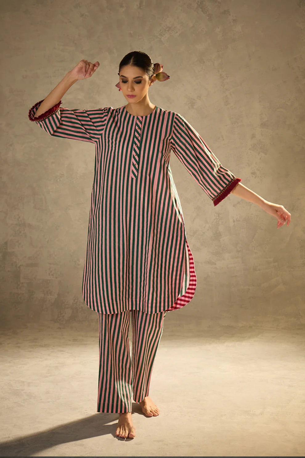 Pink N Green Stripe Set