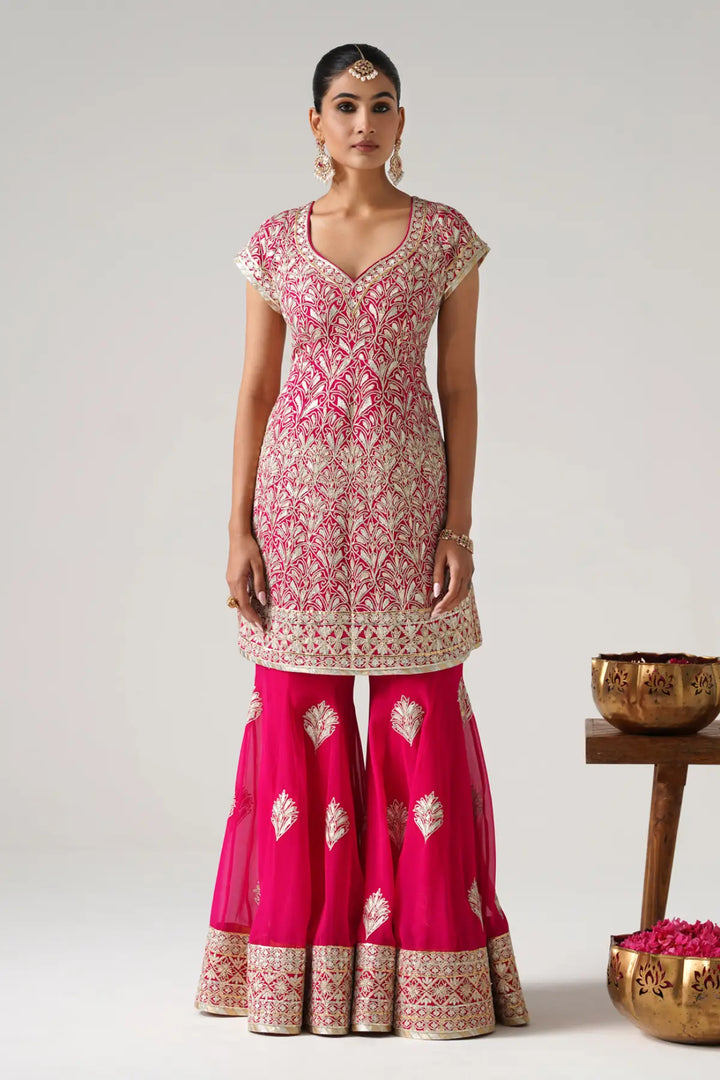Dilruba - Short Kurta Sharara Set - Pink