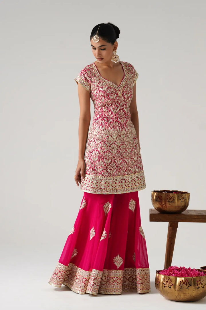 Dilruba - Short Kurta Sharara Set - Pink