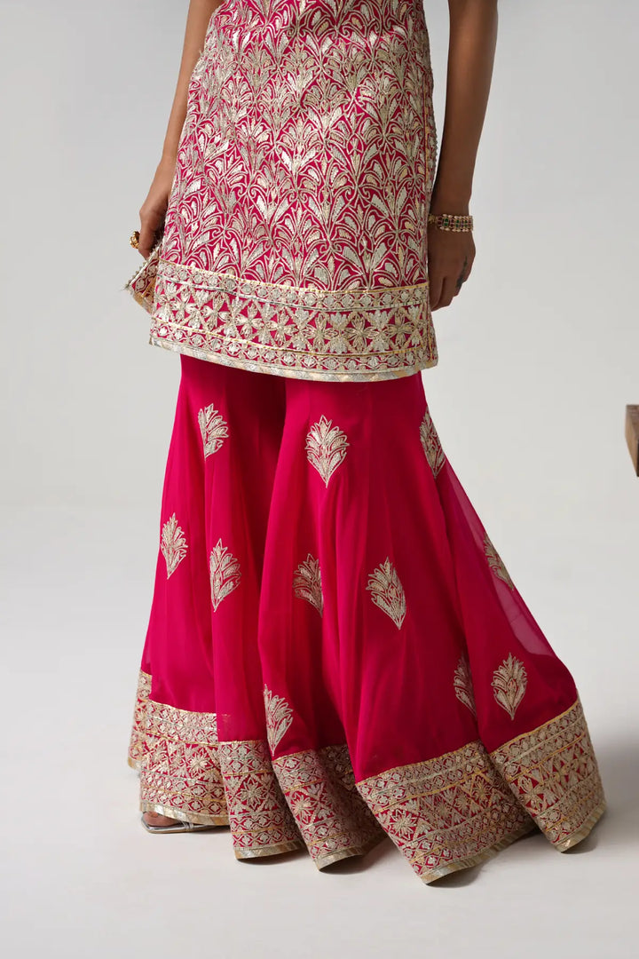 Dilruba - Short Kurta Sharara Set - Pink