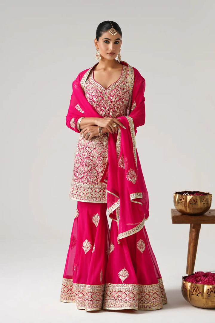 Dilruba - Short Kurta Sharara Set - Pink