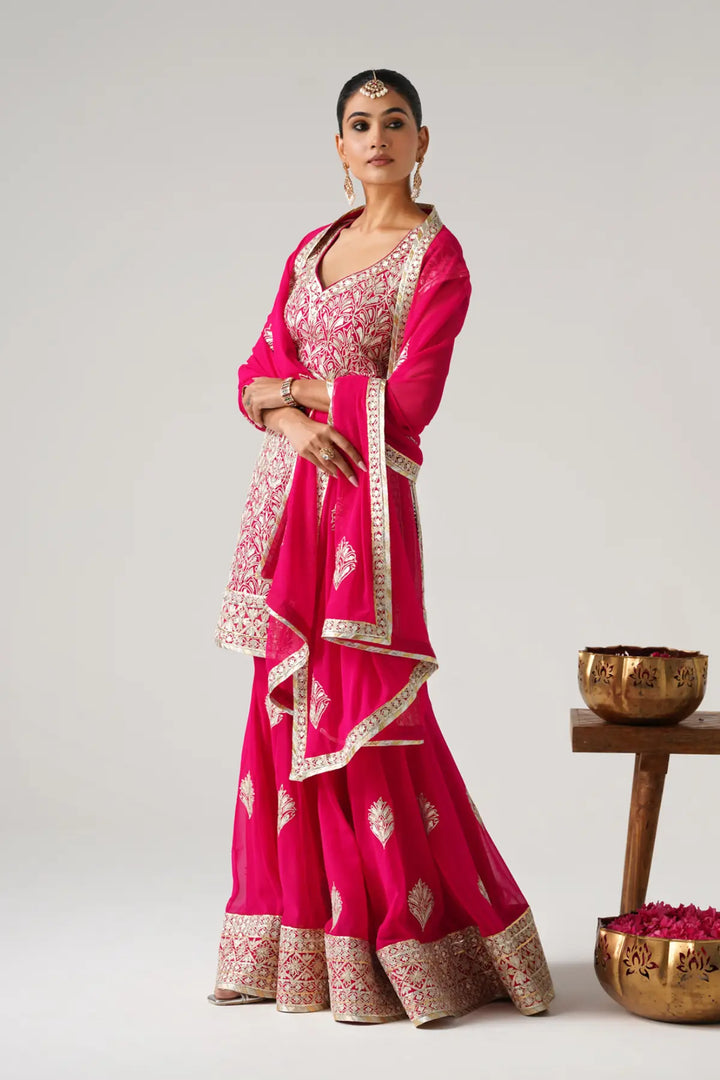 Dilruba - Short Kurta Sharara Set - Pink