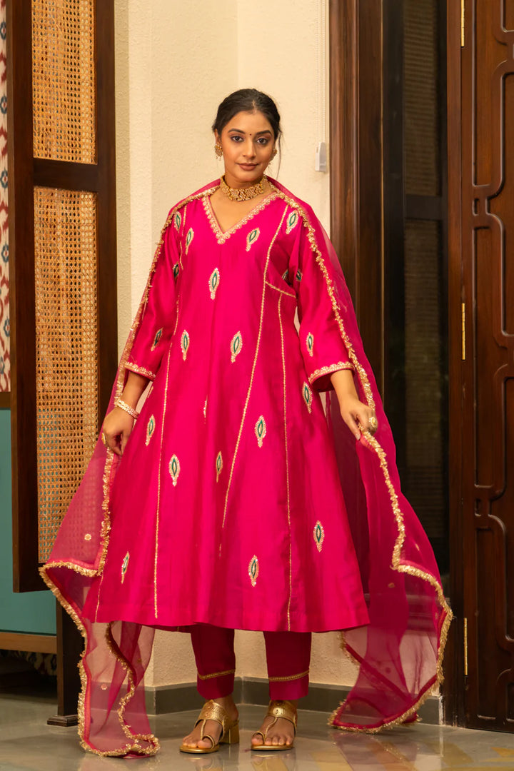 Pink Mor booti A-line Kurta Set