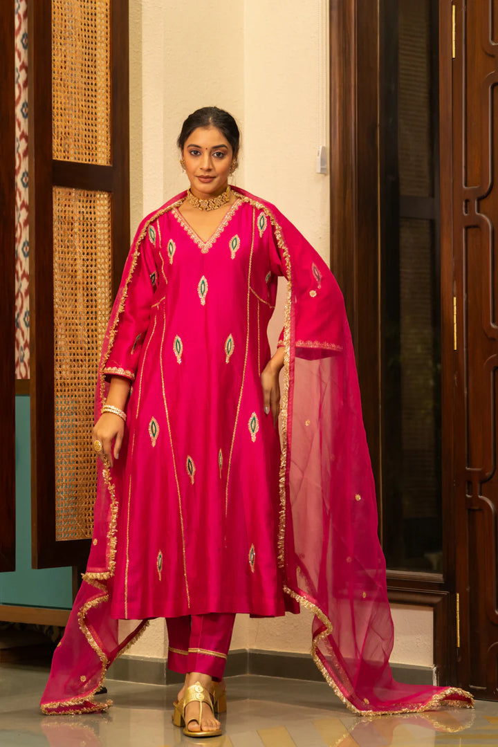 Pink Mor booti A-line Kurta Set