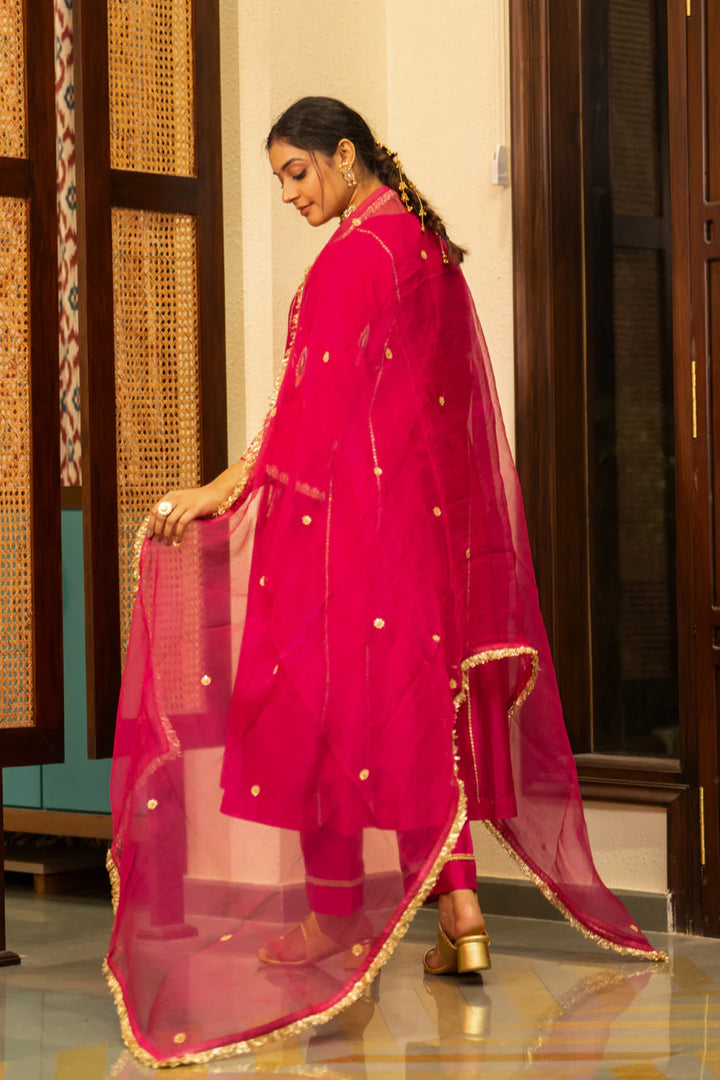 Pink Mor booti A-line Kurta Set