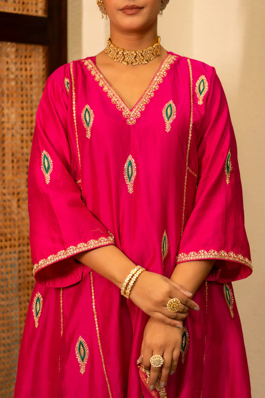 Pink Mor booti A-line Kurta Set
