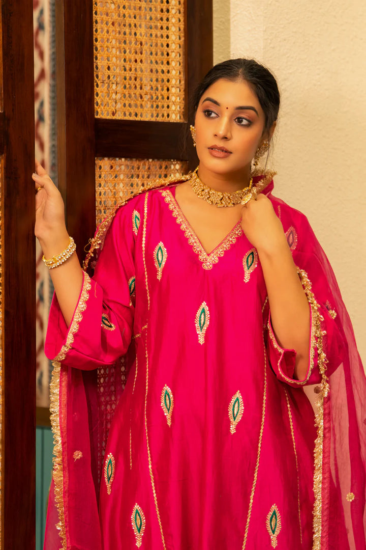 Pink Mor booti A-line Kurta Set