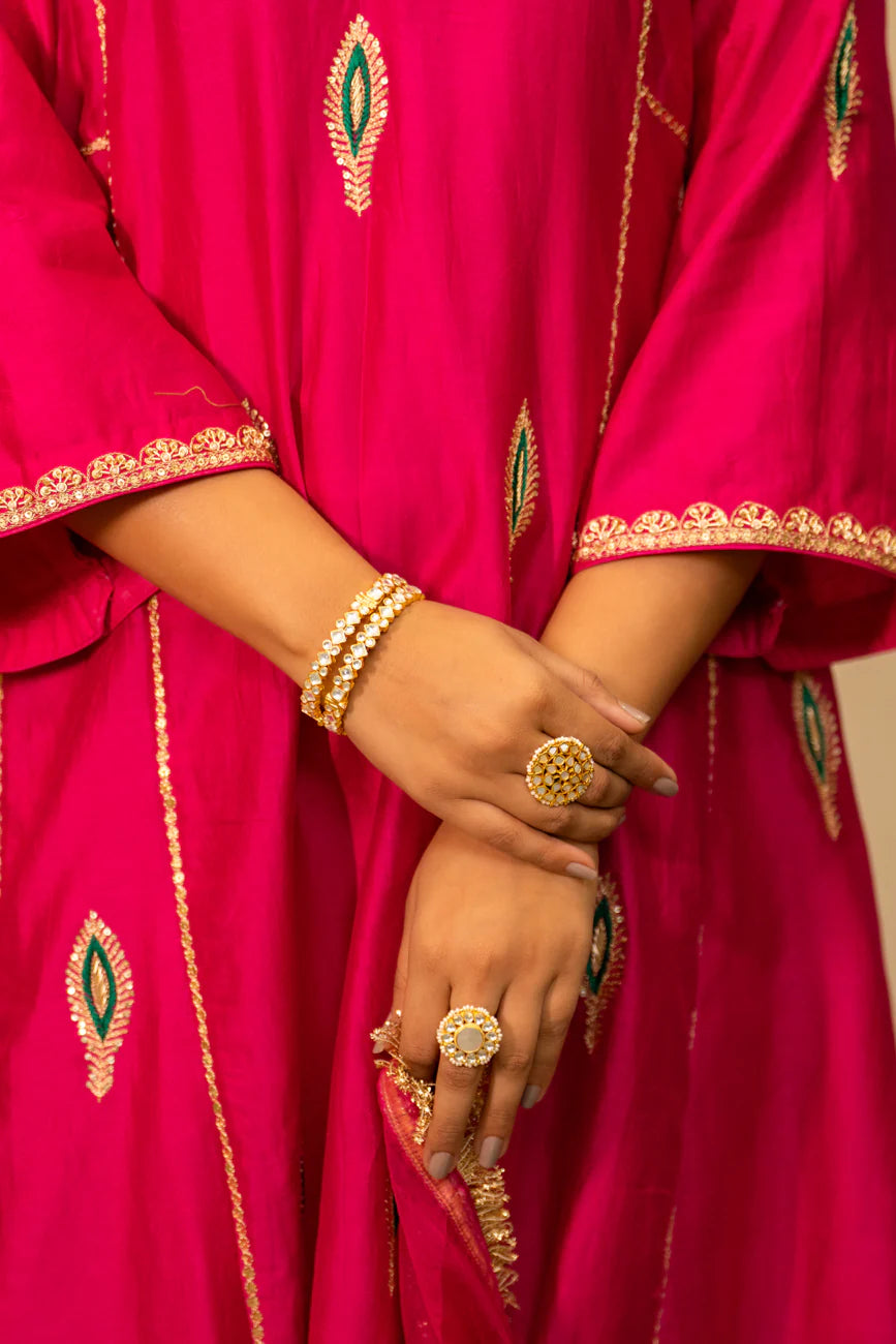 Pink Mor booti A-line Kurta Set