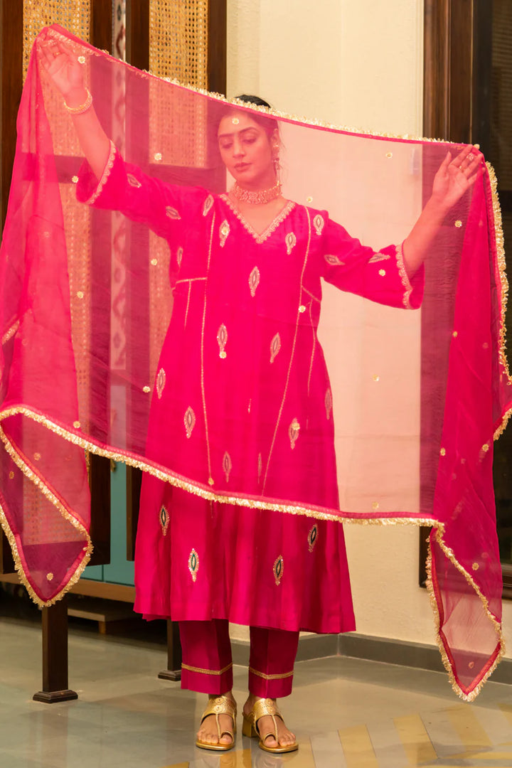 Pink Mor booti A-line Kurta Set