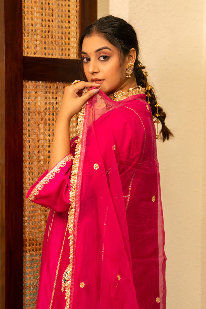 Pink Mor booti A-line Kurta Set