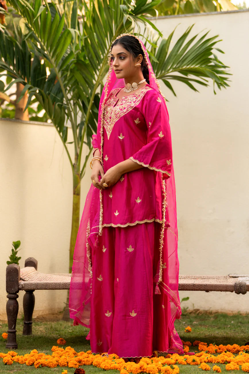 Pink moti daman sharara set