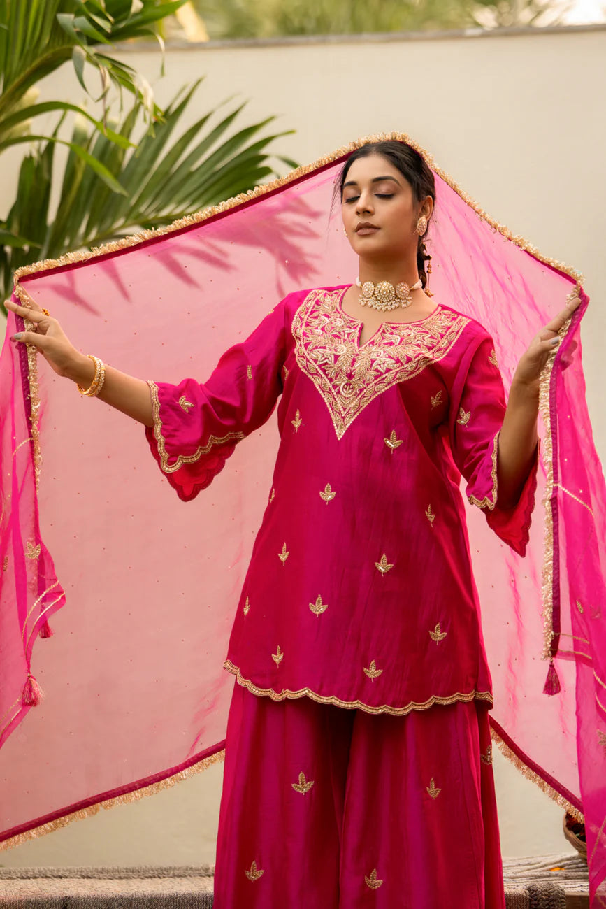 Pink moti daman sharara set