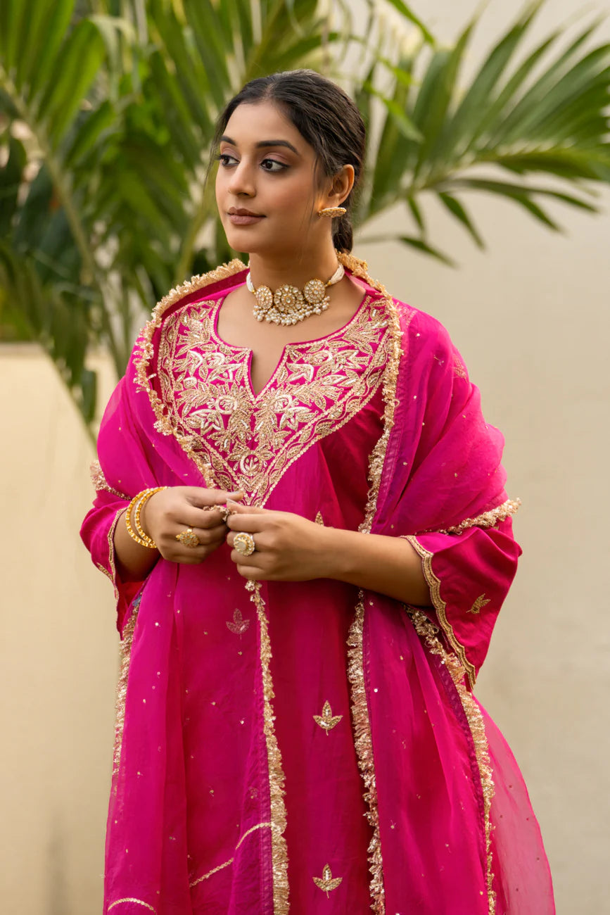 Pink moti daman sharara set