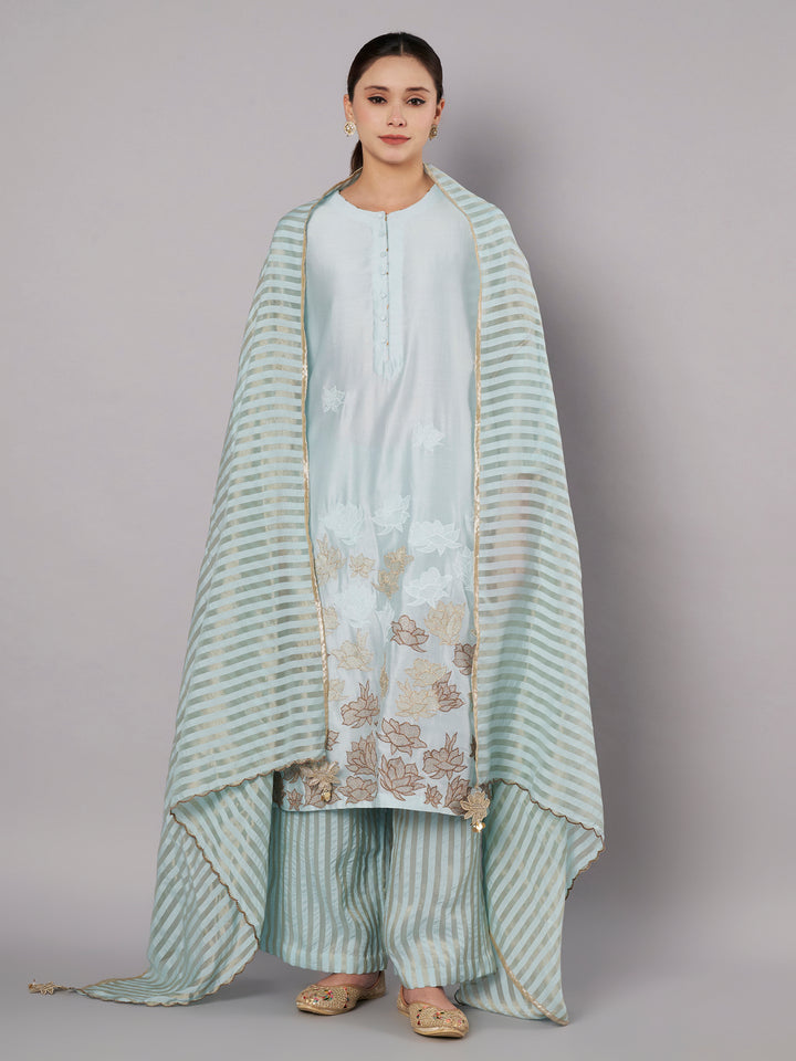 Petal Promise Kurta Set - Ice Blue