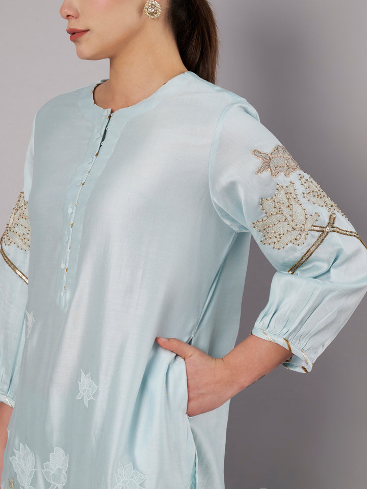 Petal Promise Kurta Set - Ice Blue
