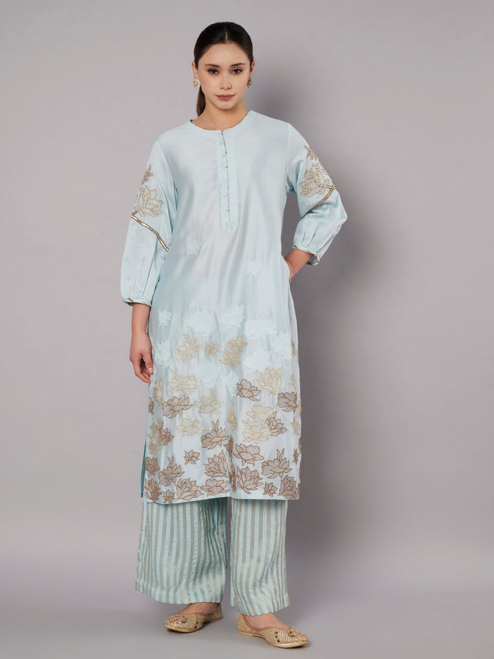 Petal Promise Kurta Set - Ice Blue