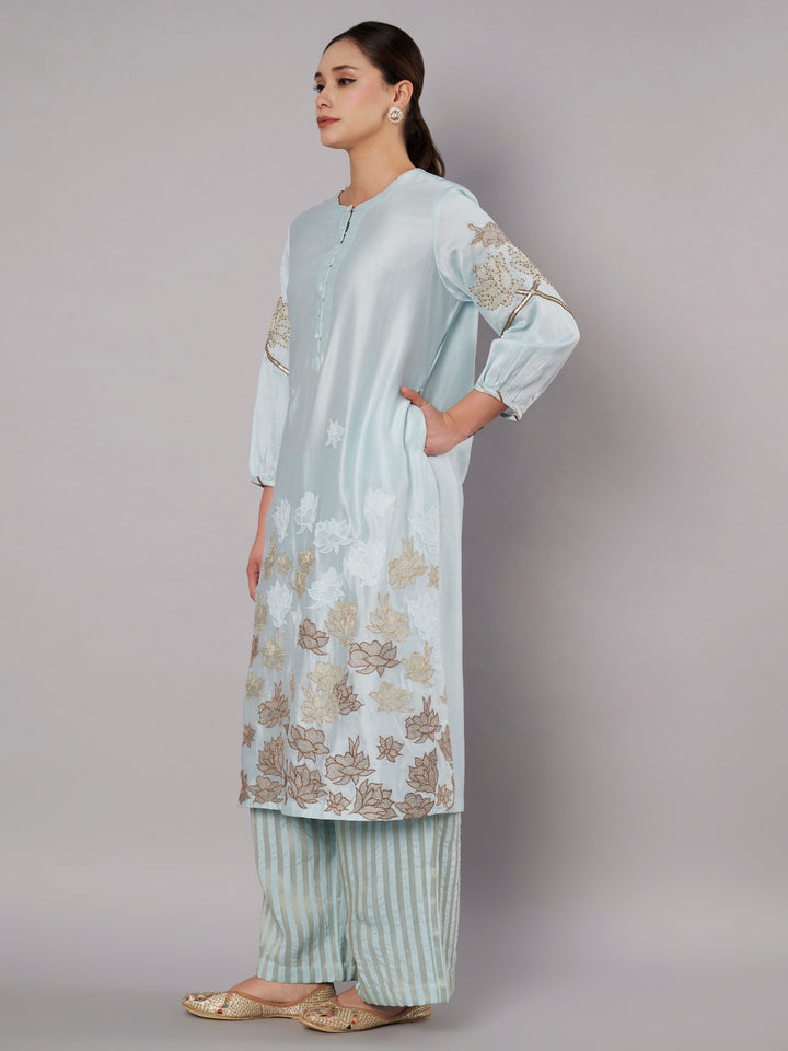 Petal Promise Kurta Set - Ice Blue