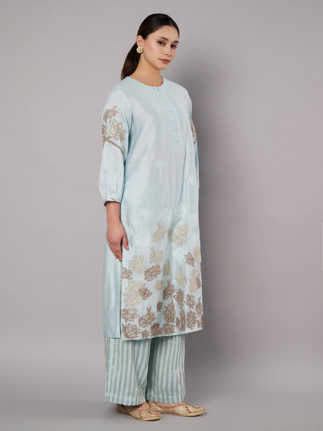 Petal Promise Kurta Set - Ice Blue