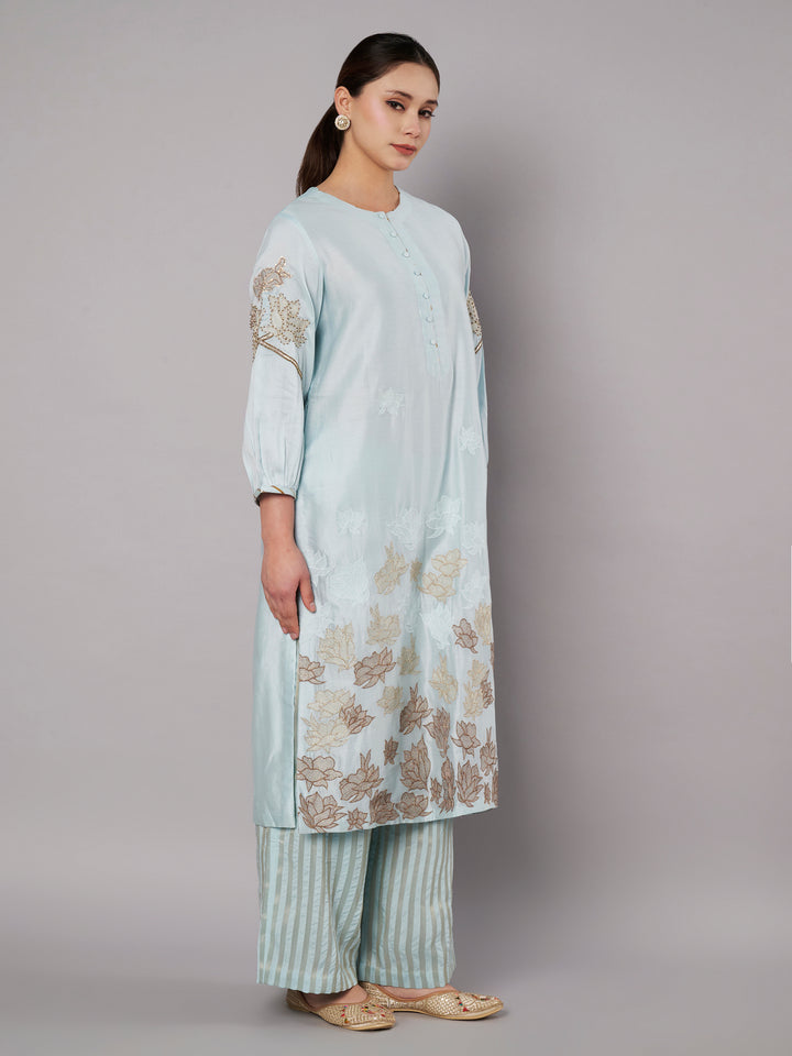 Petal Promise Kurta Set - Ice Blue