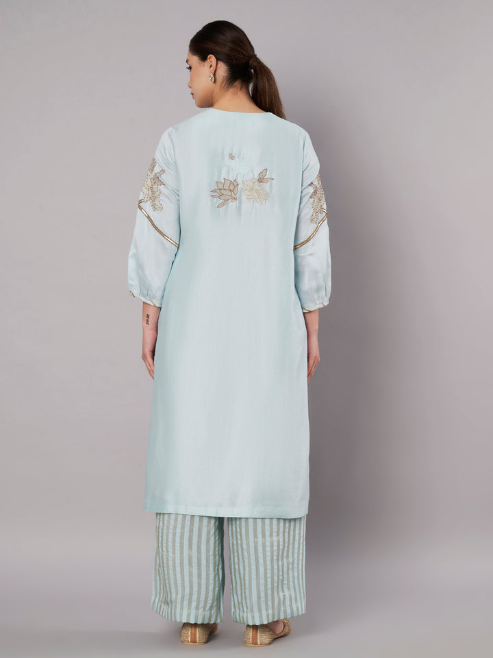 Petal Promise Kurta Set - Ice Blue