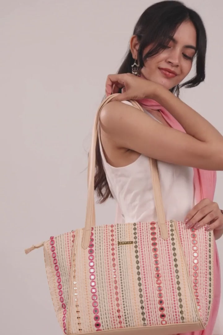 nadia mirror embroidered tote bag