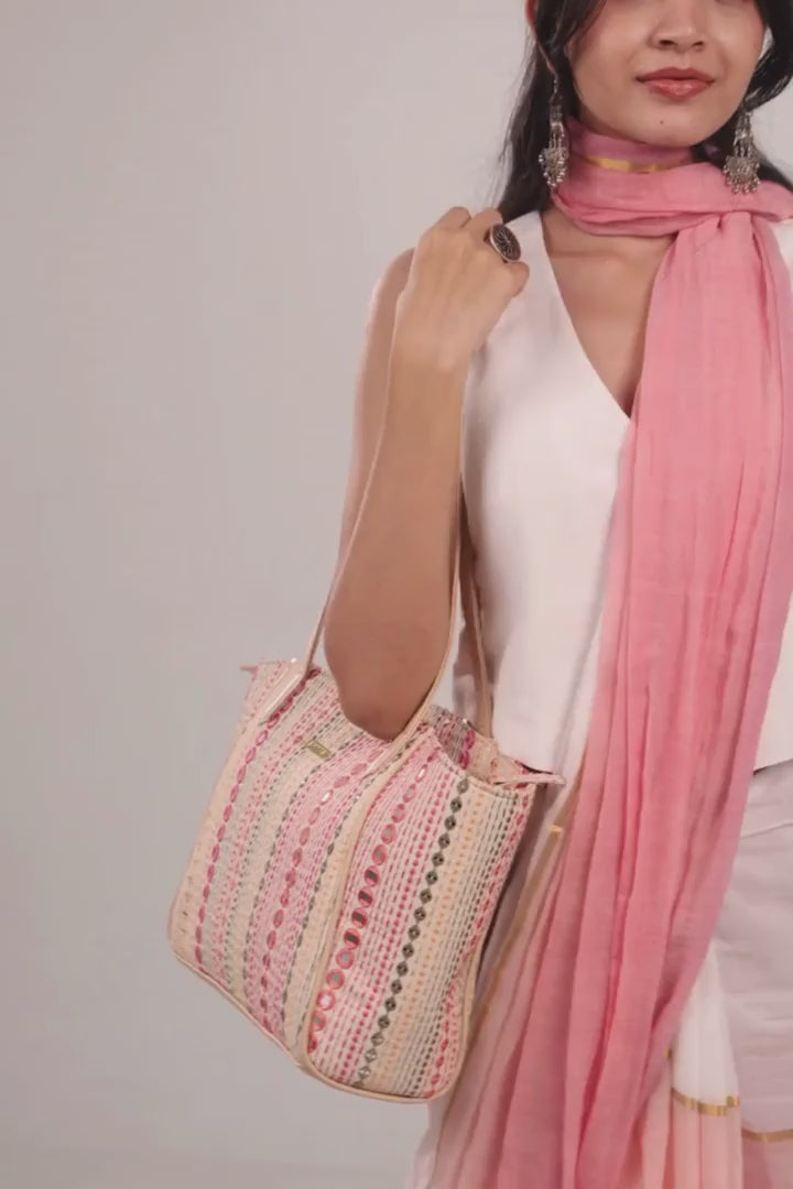 nadia mirror embroidered tote bag