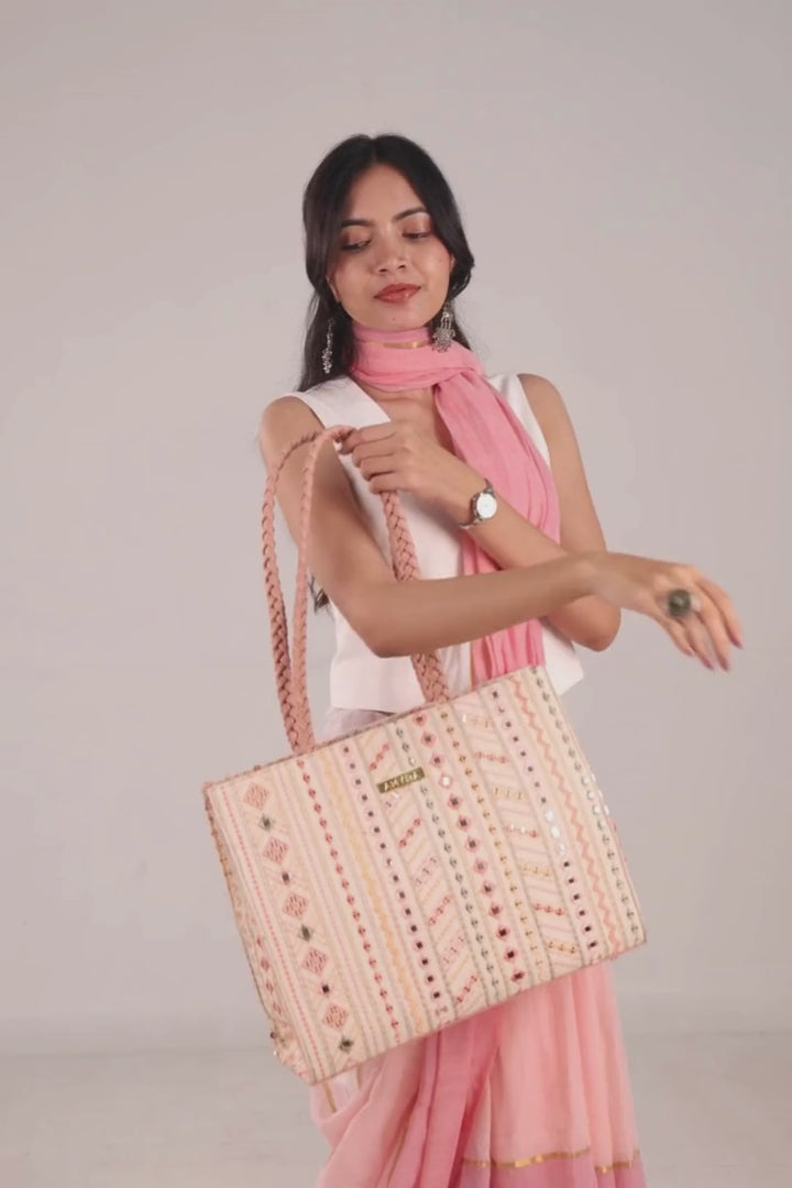 nova mirror embroidered box tote bag