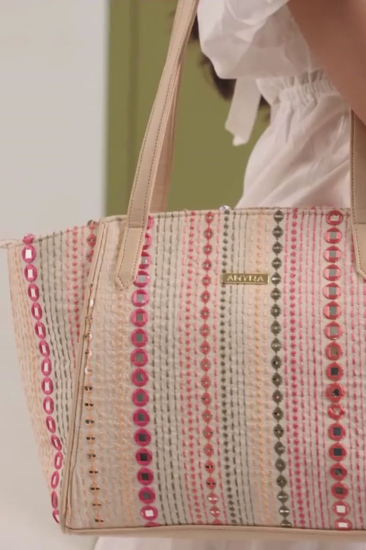 nadia mirror embroidered tote bag
