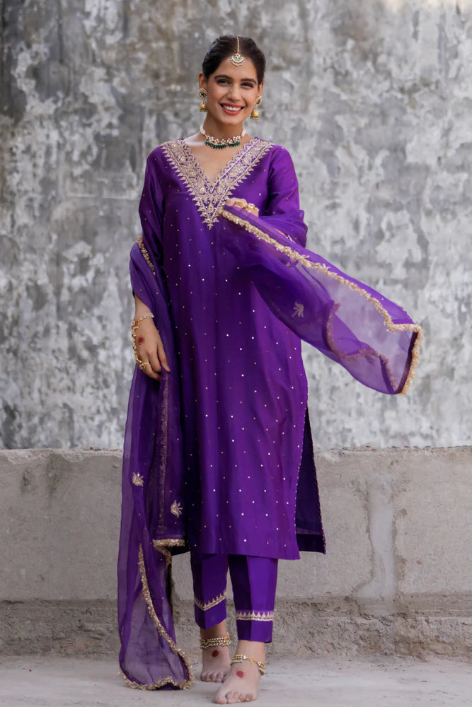 Purple Straight Kurta Set