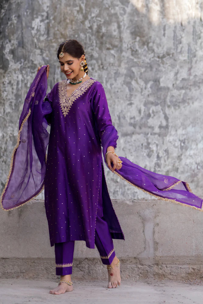 Purple Straight Kurta Set