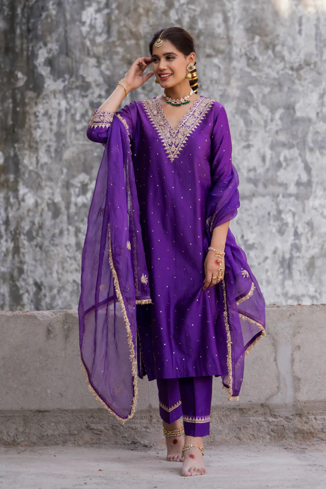 Purple Straight Kurta Set