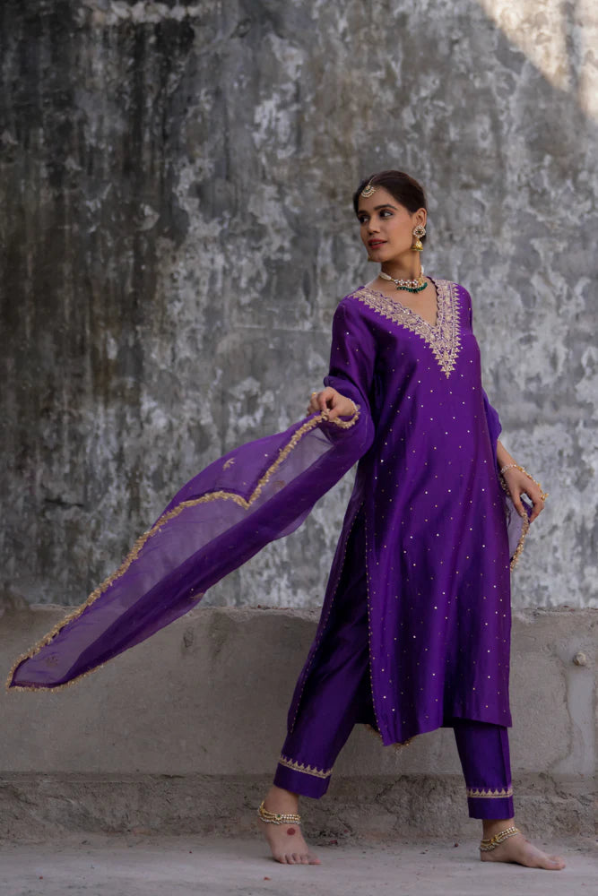 Purple Straight Kurta Set