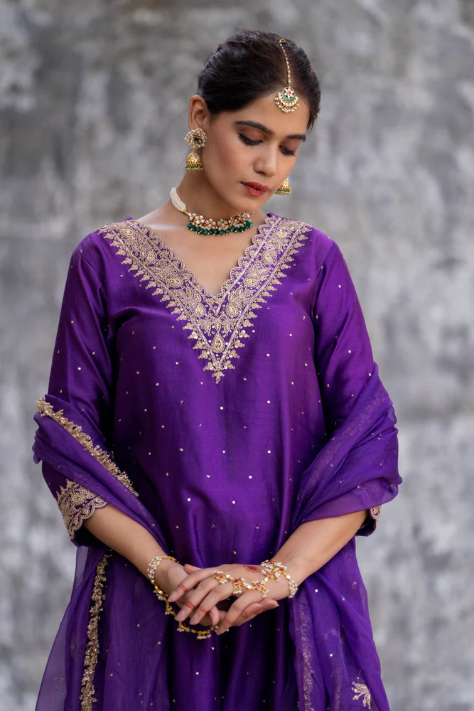 Purple Straight Kurta Set