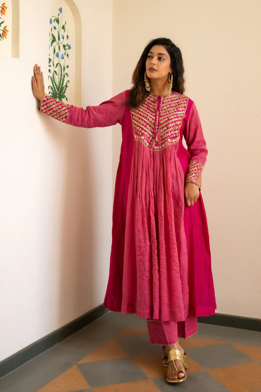 Pink tissue centre gathered suit set