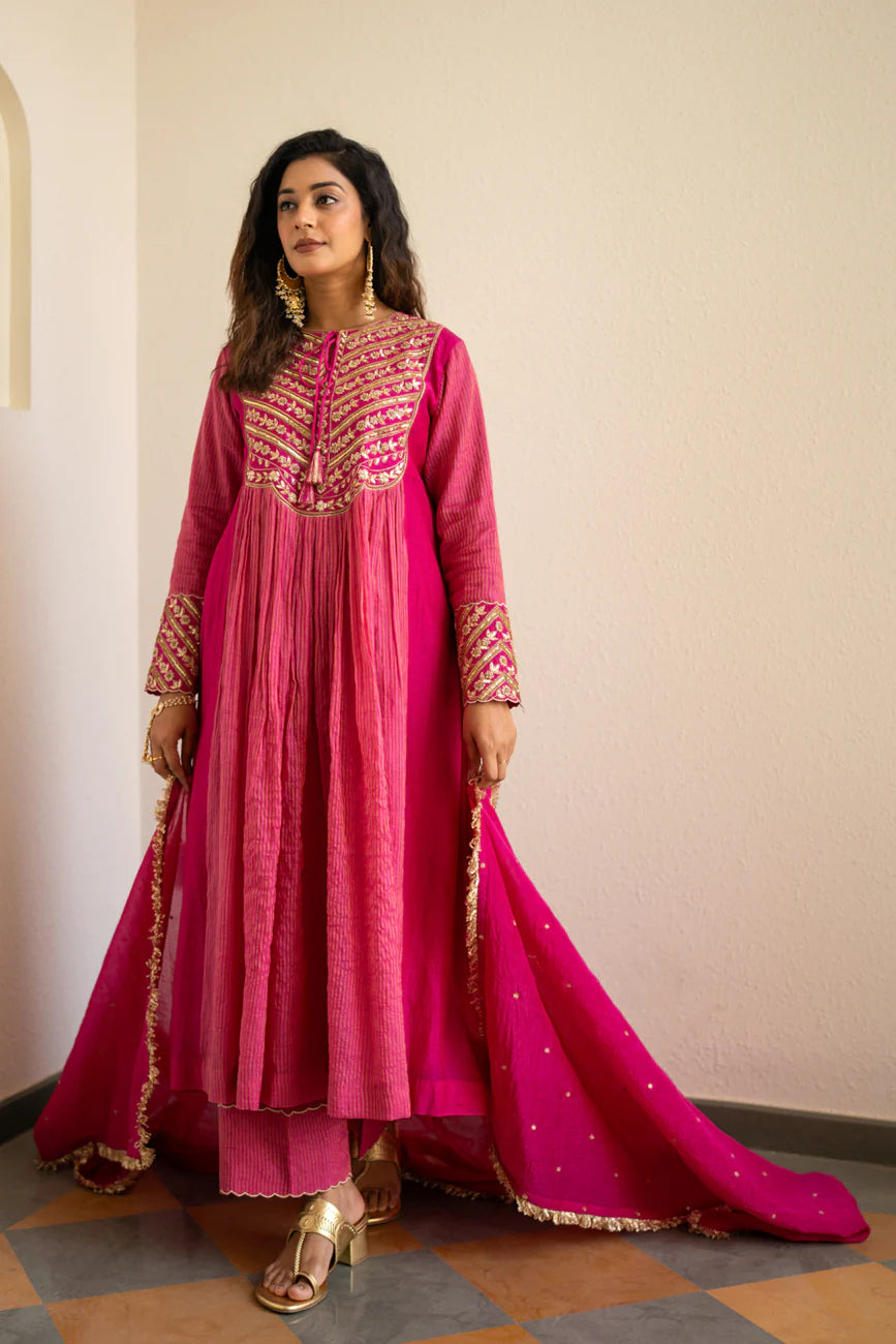 Pink tissue centre gathered suit set