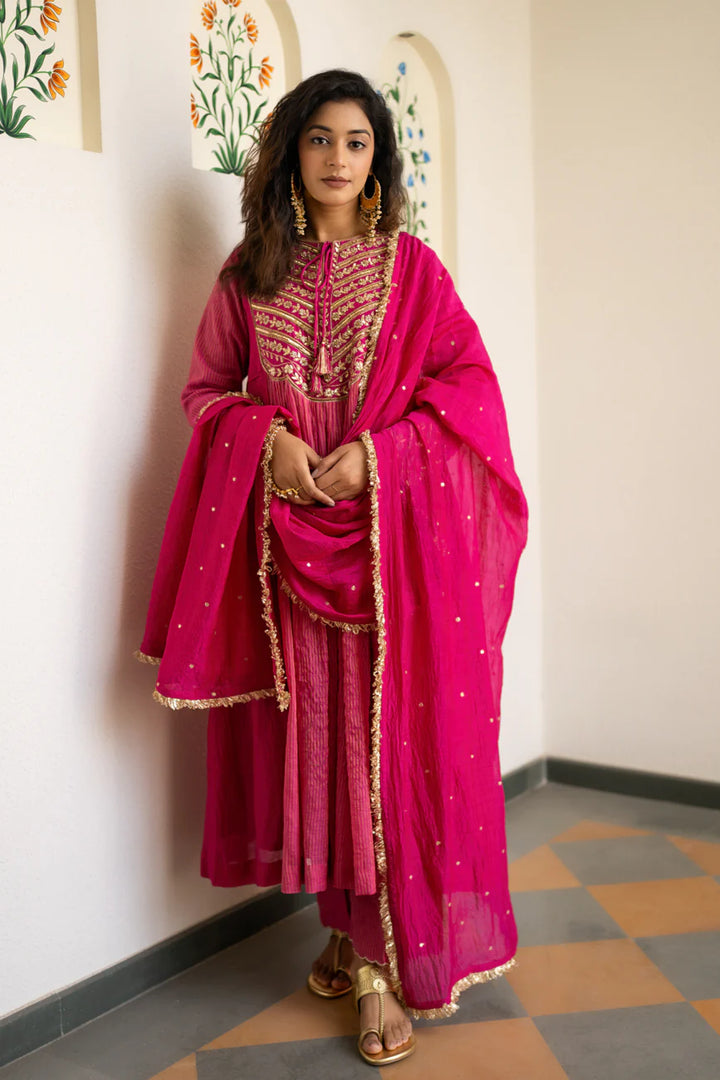 Pink tissue centre gathered suit set