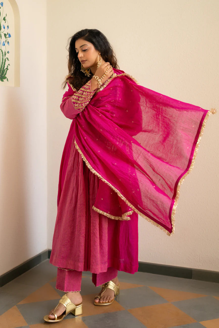 Pink tissue centre gathered suit set