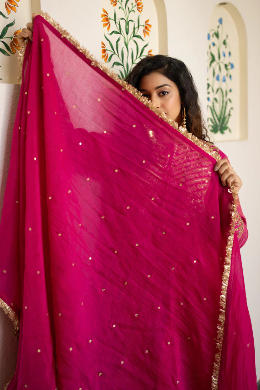 Pink tissue centre gathered suit set