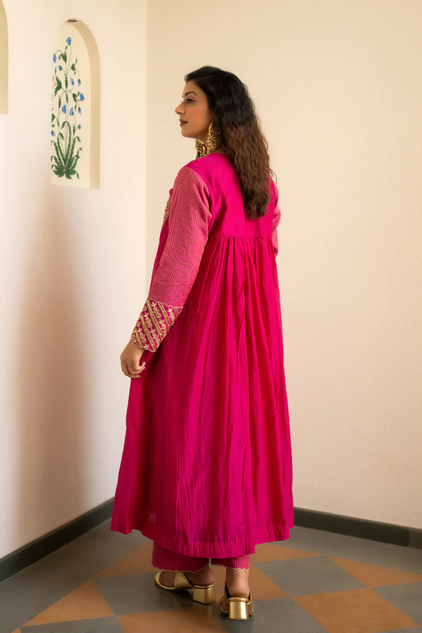 Pink tissue centre gathered suit set