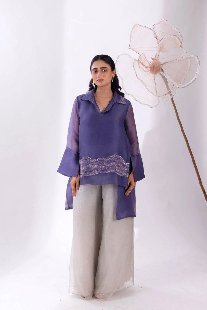 Purple Overlap Top With Pant
