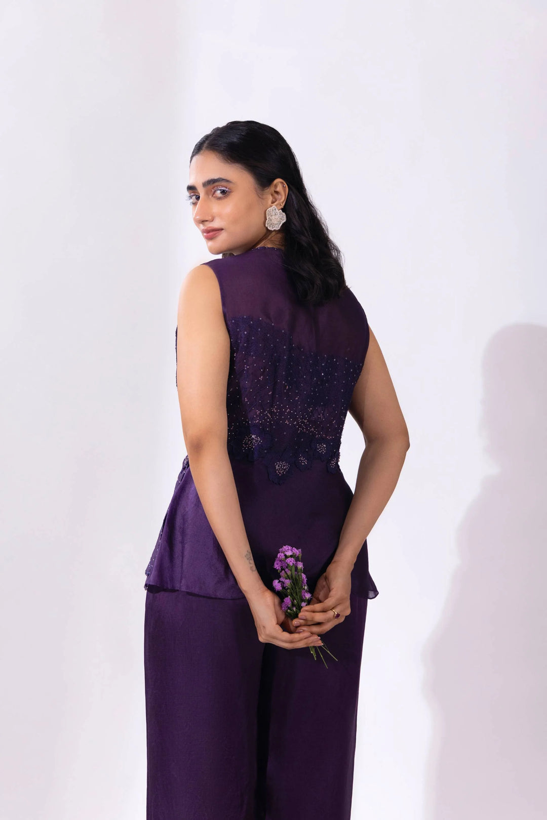 Purple Peplum Set With Top & Pant